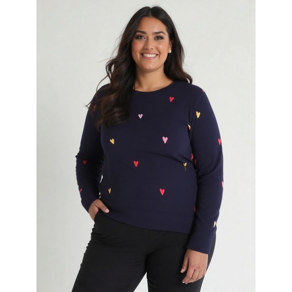 CeCe/Workshop SET 2  Women's Gray/Blue Heart Pattern Crewneck Sweater Size 2XL - Picture 5 of 8